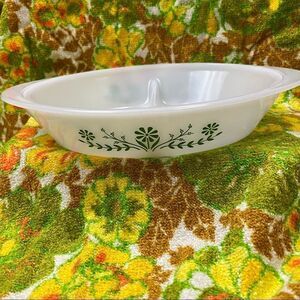 Vintage Glasbake Spring Blossom Divided Casserole Dish